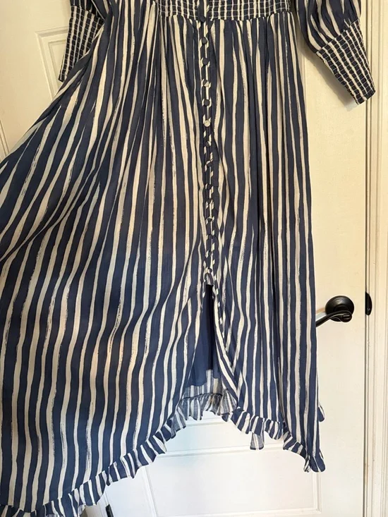 Anthropologie Navy and White Striped Button-Front Maxi Dress - Picture 3 of 10